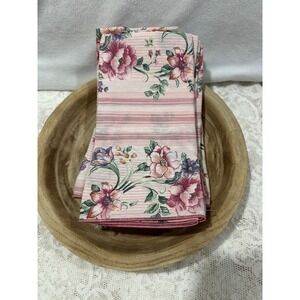 Vintage Floral Square Scarf Pink Stripes Romantic Garden Blooms Accessory